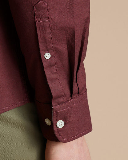 Slim Fit Stretch Washed Oxford Shirt - Burgundy