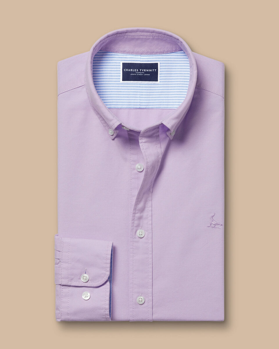 Stretch Washed Oxford Slim Fit Shirt - Lilac Purple