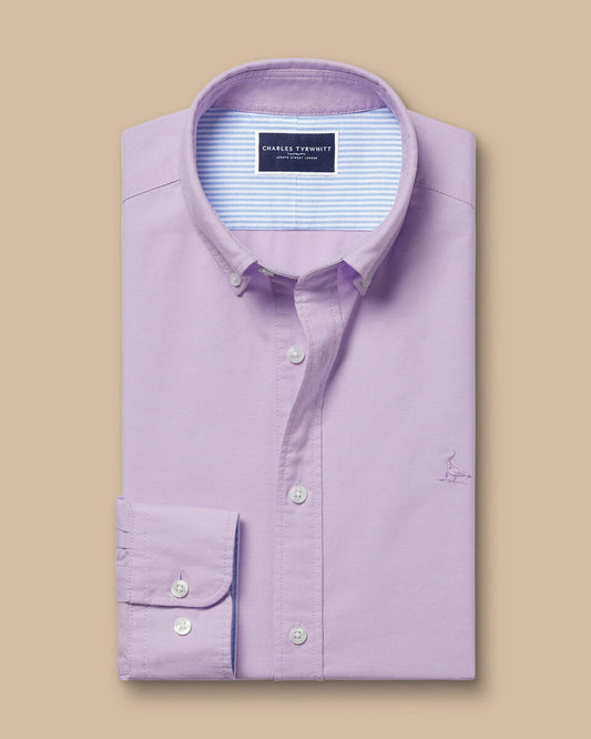 Stretch Washed Oxford Slim Fit Shirt - Lilac Purple