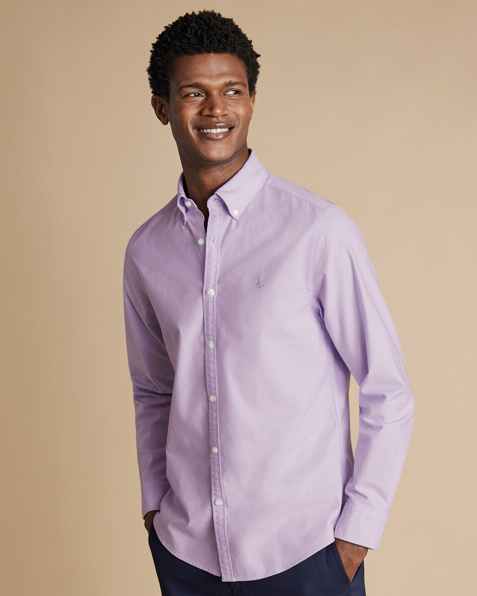 Stretch Washed Oxford Slim Fit Shirt - Lilac Purple
