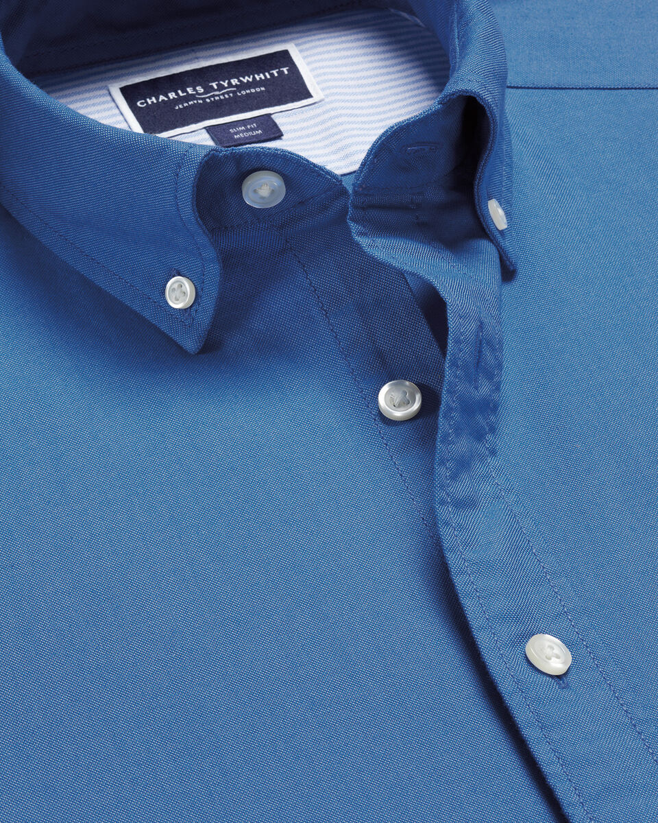 Button-Down Collar Stretch Washed Oxford Slim Fit Shirt - Ocean Blue