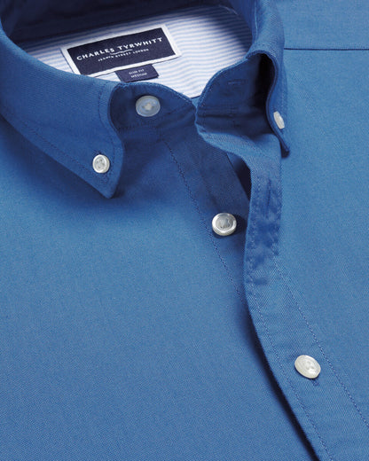 Button-Down Collar Stretch Washed Oxford Slim Fit Shirt - Ocean Blue