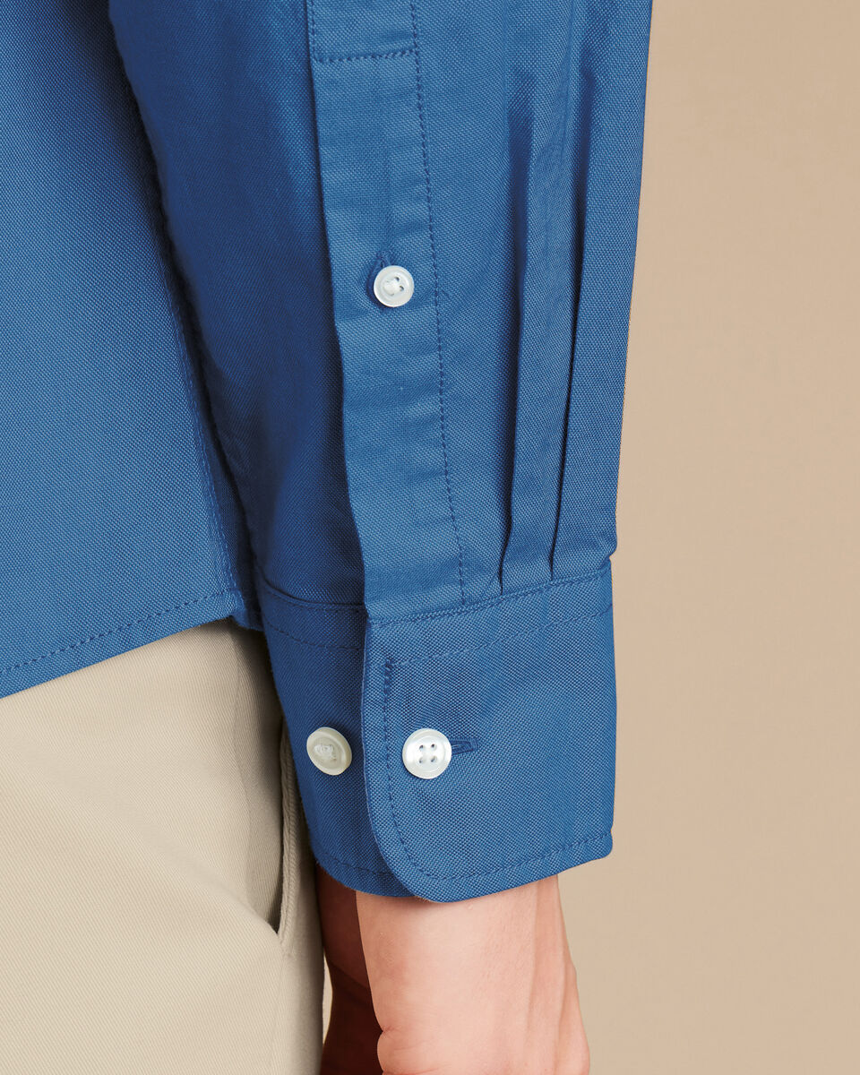 Button-Down Collar Stretch Washed Oxford Slim Fit Shirt - Ocean Blue