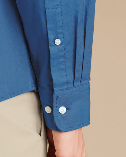 Button-Down Collar Stretch Washed Oxford Slim Fit Shirt - Ocean Blue