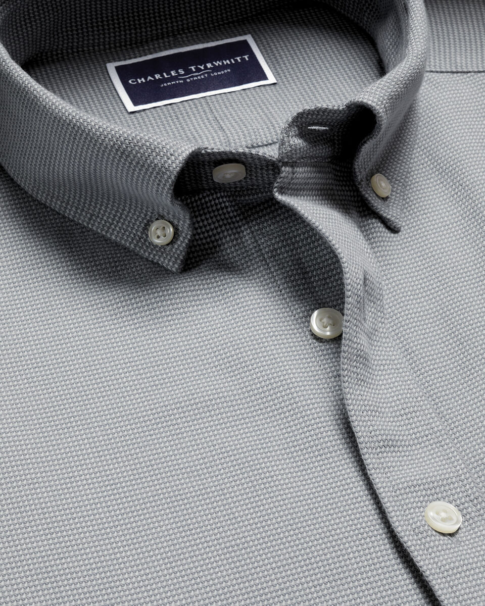 Textured Flannel Slim Shirt - Light Grey