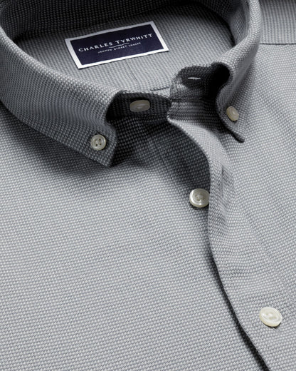 Textured Flannel Slim Shirt - Light Grey