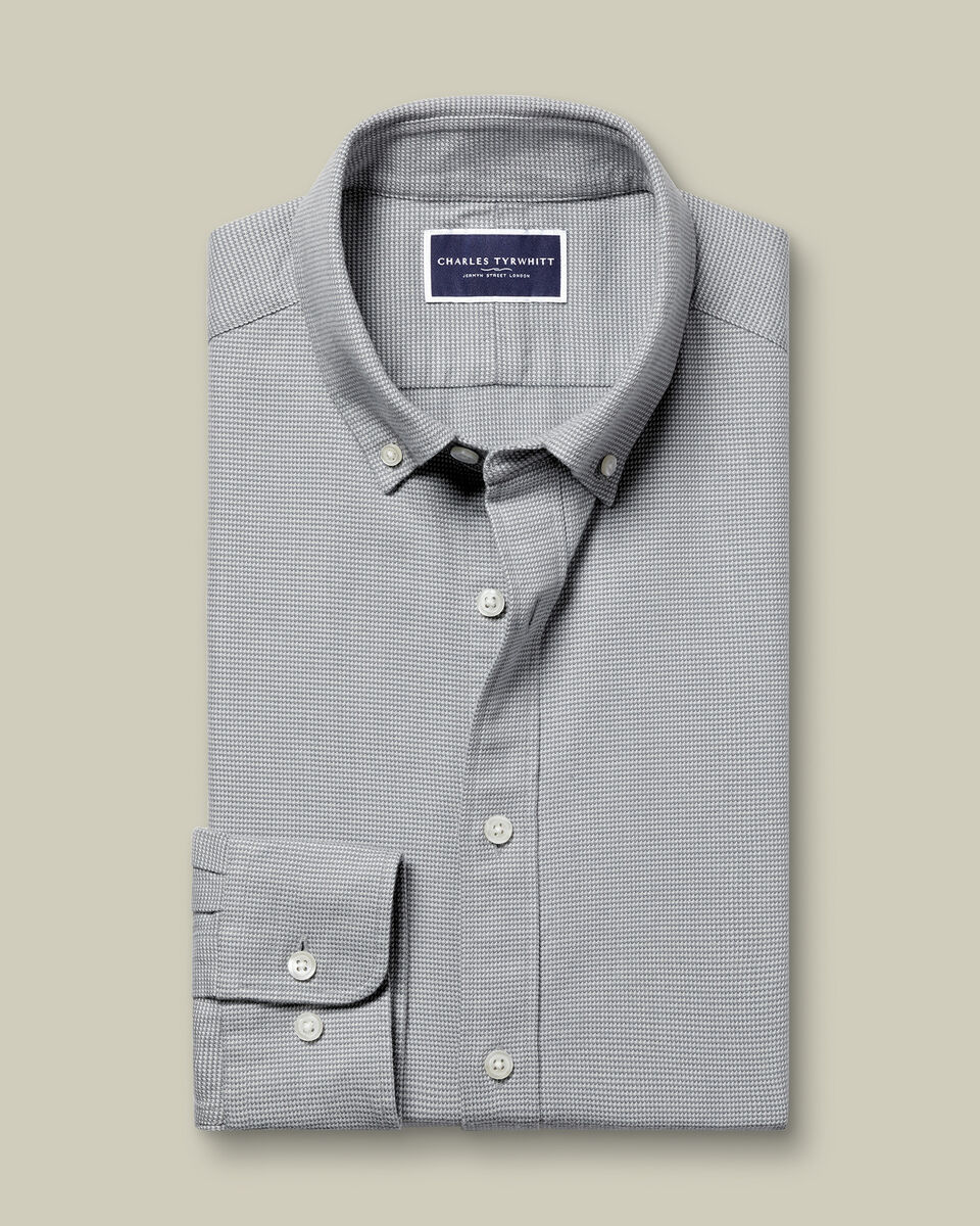 Textured Flannel Slim Shirt - Light Grey