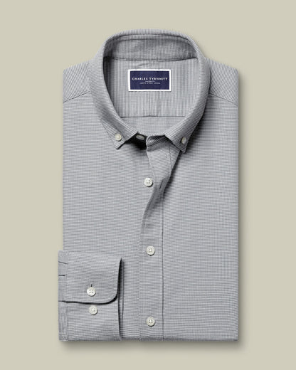 Textured Flannel Slim Shirt - Light Grey