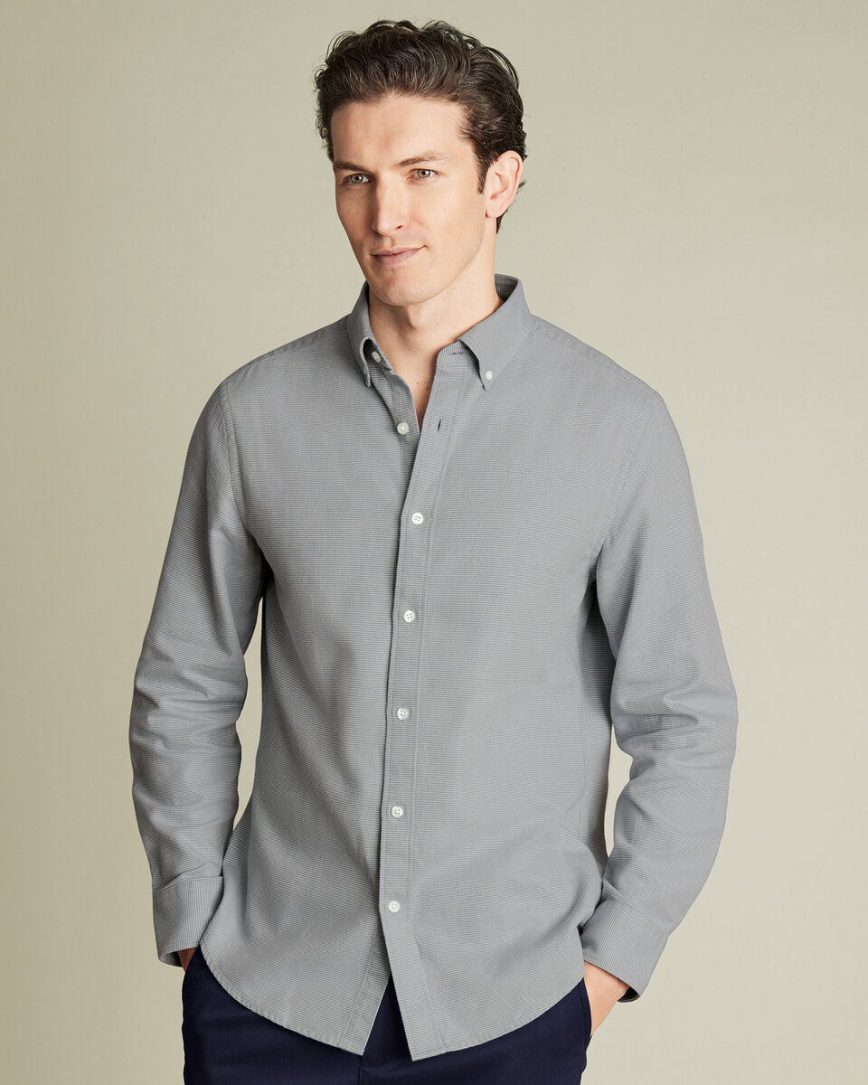 Textured Flannel Slim Shirt - Light Grey