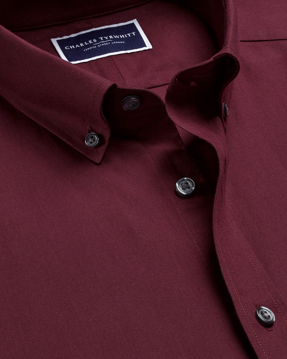 Button-Down Collar Brushed Cotton Twill Classic Fit Shirt - Dark Red