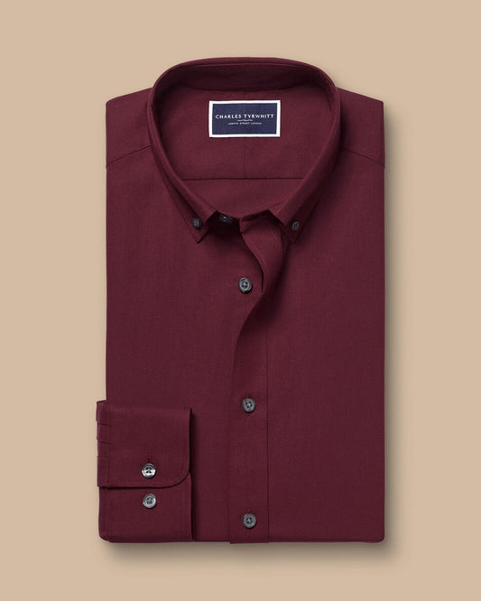 Button-Down Collar Brushed Cotton Twill Classic Fit Shirt - Dark Red