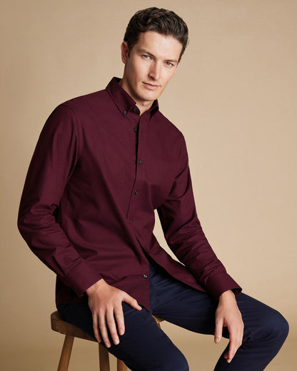 Button-Down Collar Brushed Cotton Twill Classic Fit Shirt - Dark Red