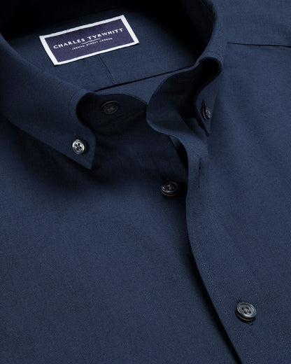 Brushed Cotton Twill Slim Fit Shirt - Indigo Blue