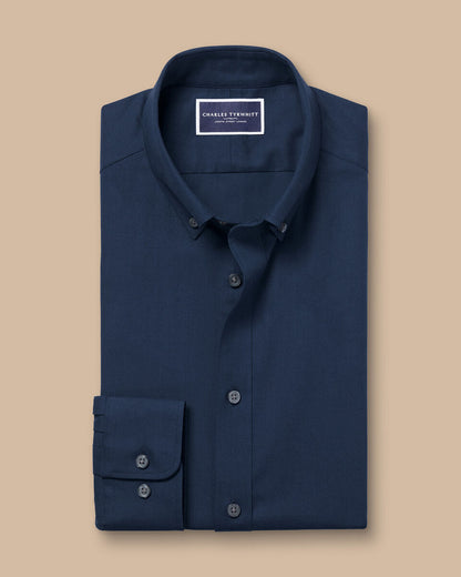 Brushed Cotton Twill Slim Fit Shirt - Indigo Blue