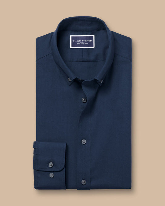 Brushed Cotton Twill Slim Fit Shirt - Indigo Blue