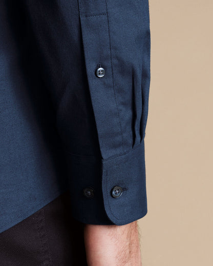Brushed Cotton Twill Slim Fit Shirt - Indigo Blue