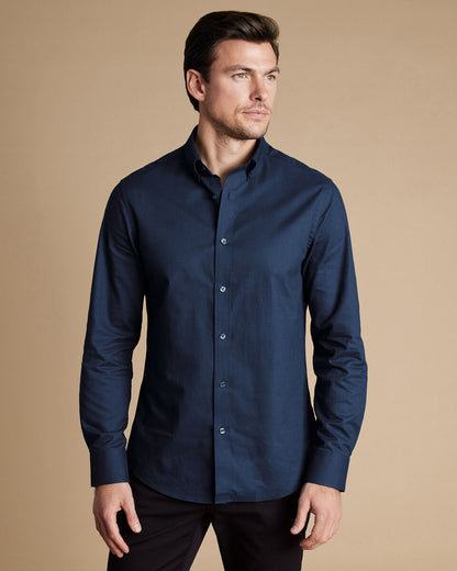 Brushed Cotton Twill Slim Fit Shirt - Indigo Blue