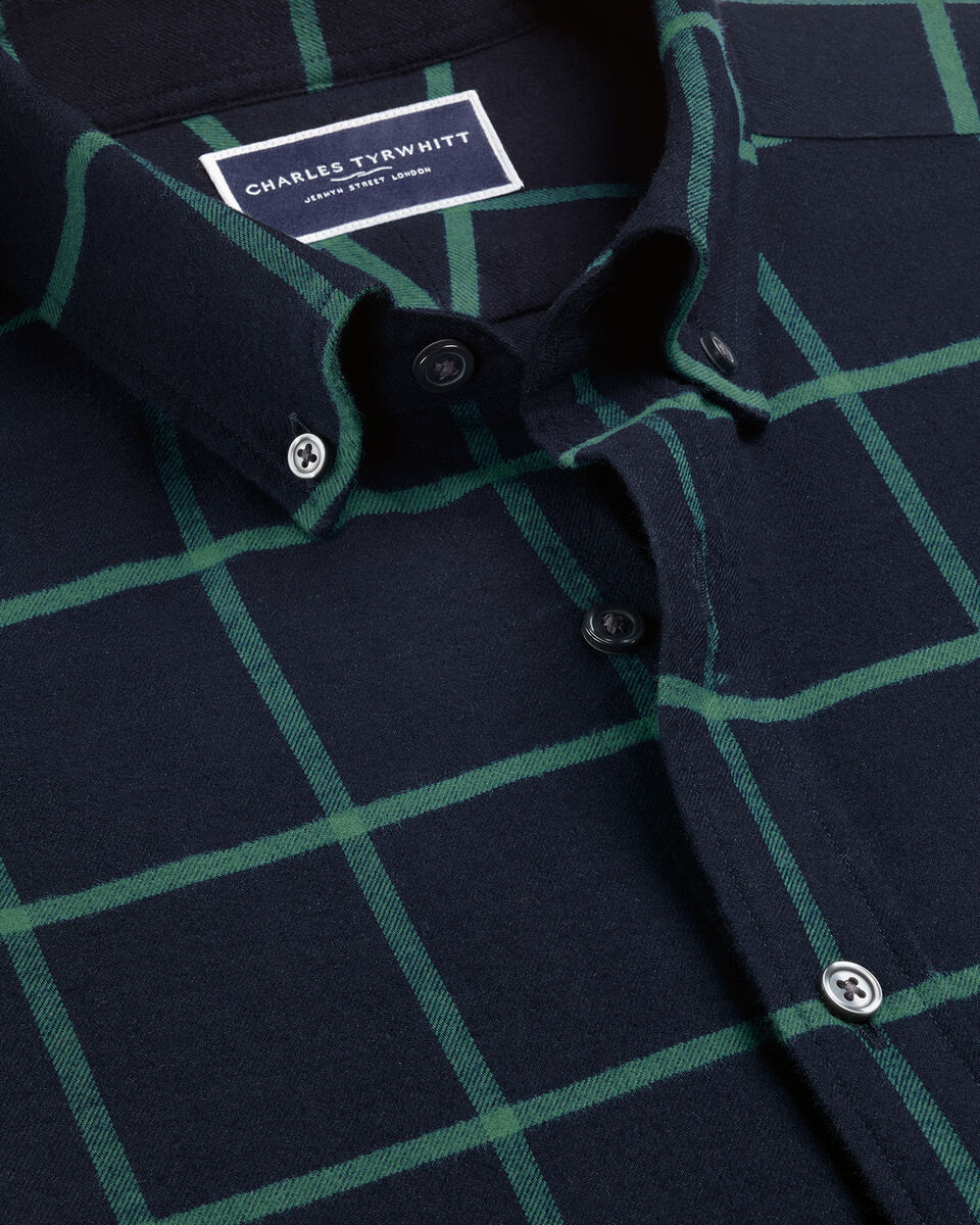 Brushed Flannel Check Shirt - Navy & Green