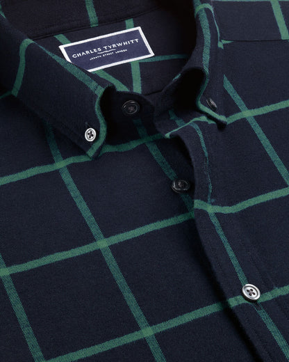 Brushed Flannel Check Shirt - Navy & Green