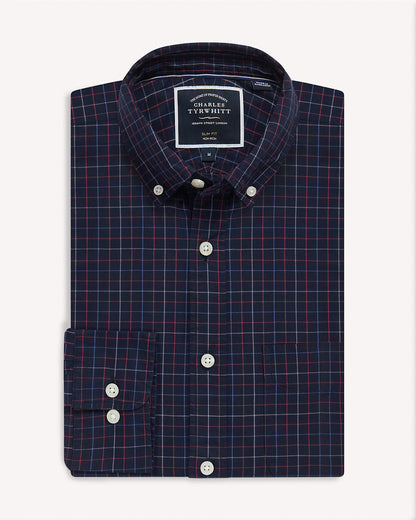 Windowpane Button Down Shirt Navy