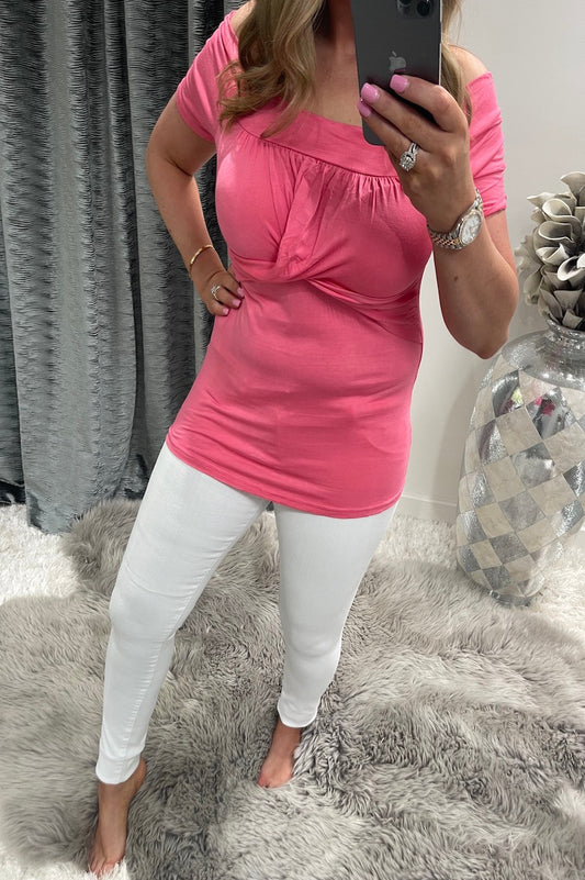 Coral Bardot Top