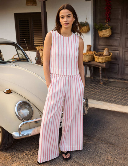 Pink Stripe Cotton Blend Tie Side Shell Top and Trousers Set