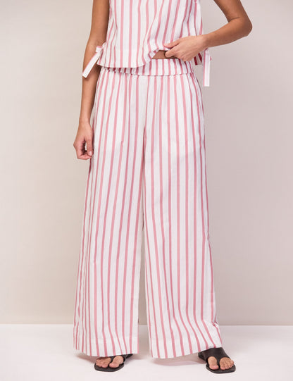 Pink Stripe Cotton Blend Tie Side Shell Top and Trousers Set
