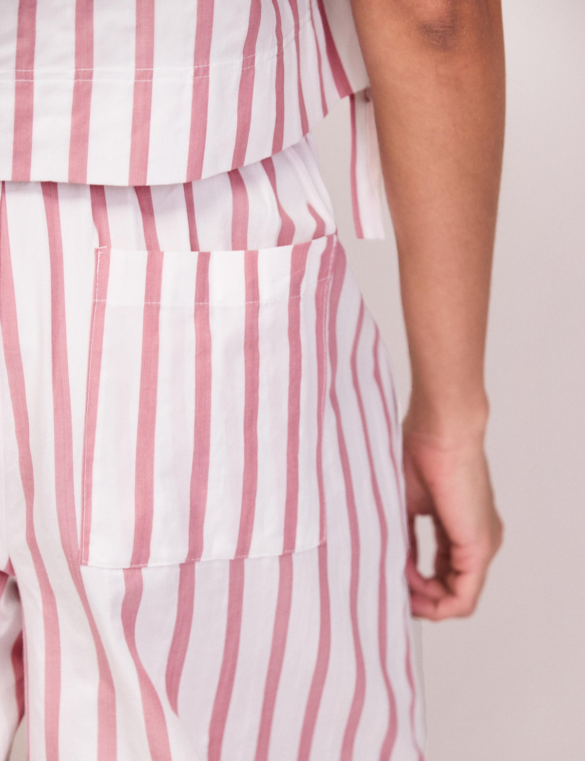 Pink Stripe Cotton Blend Tie Side Shell Top and Trousers Set