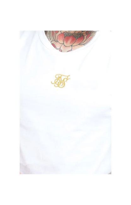 S/S Reverse Collar Tee – White & Floral Elegance