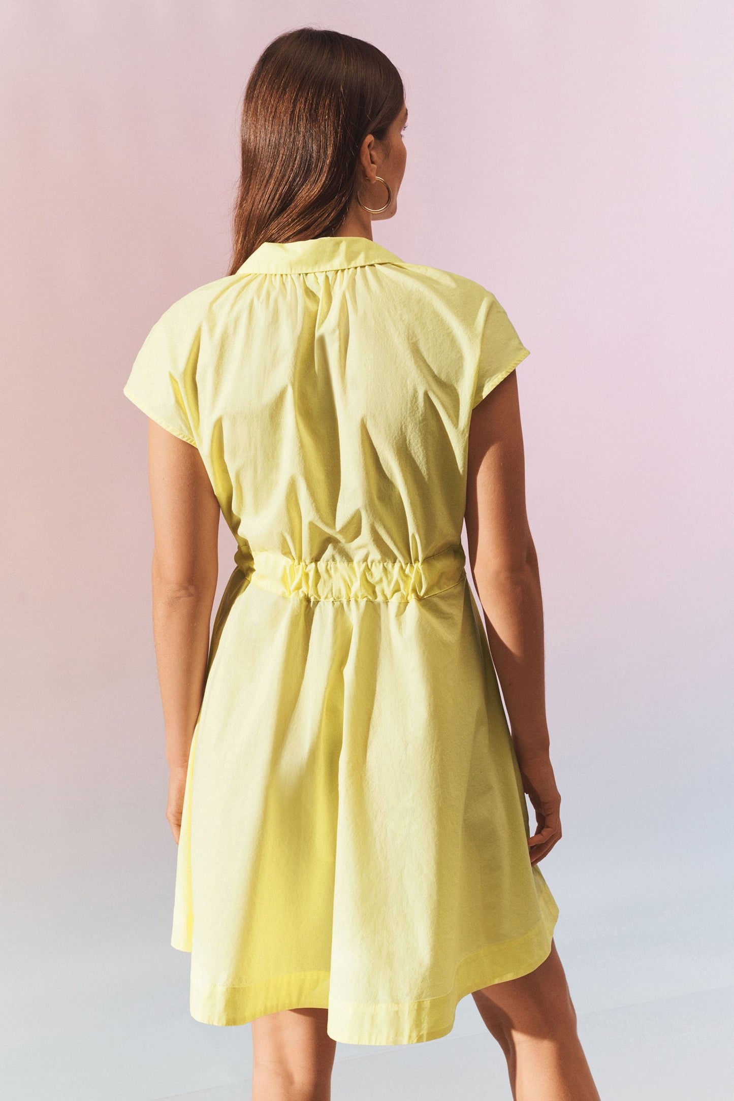 Yellow Short Sleeve Tie Waisted Mini Shirt Dress