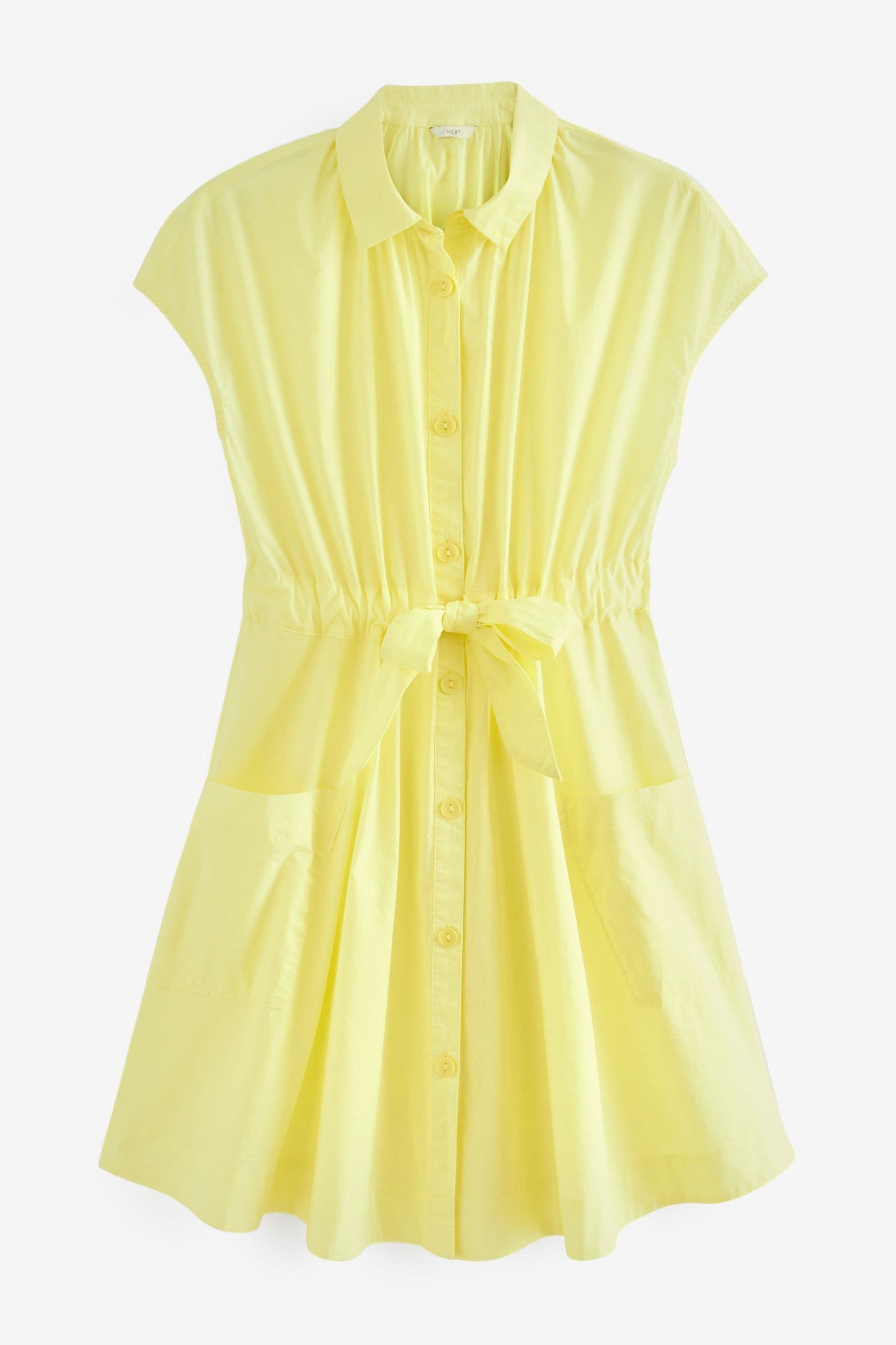 Yellow Short Sleeve Tie Waisted Mini Shirt Dress