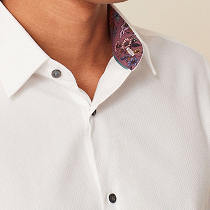 Textured Trimmed Single Cuff Slim Fit Shirt - White