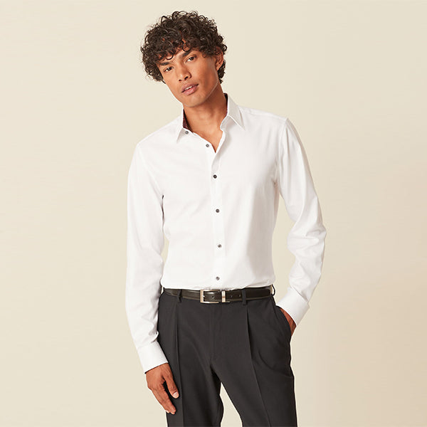 Textured Trimmed Single Cuff Slim Fit Shirt - White