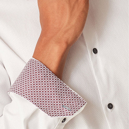 Textured Trimmed Single Cuff Slim Fit Shirt - White