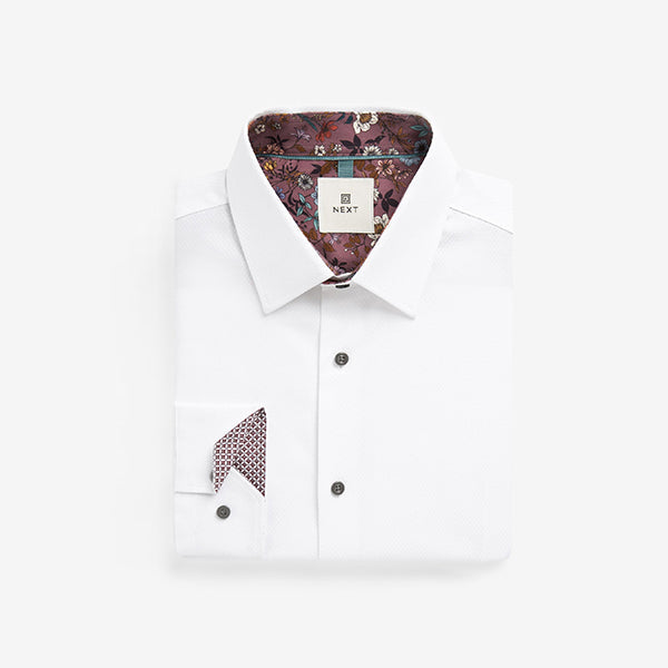 Textured Trimmed Single Cuff Slim Fit Shirt - White