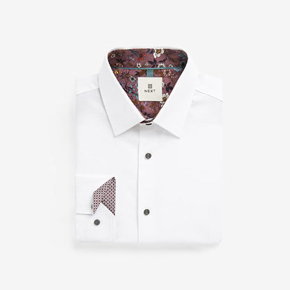 Textured Trimmed Single Cuff Slim Fit Shirt - White