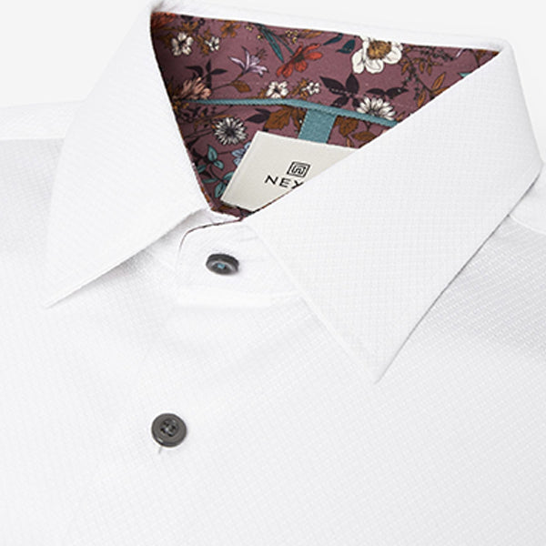 Textured Trimmed Single Cuff Slim Fit Shirt - White