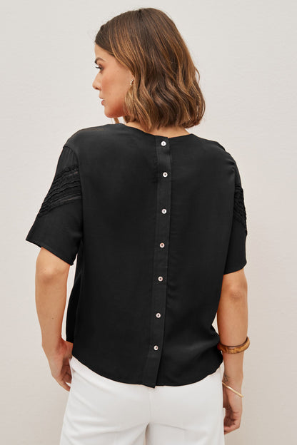 Black Lace Detail Short Sleeve Top