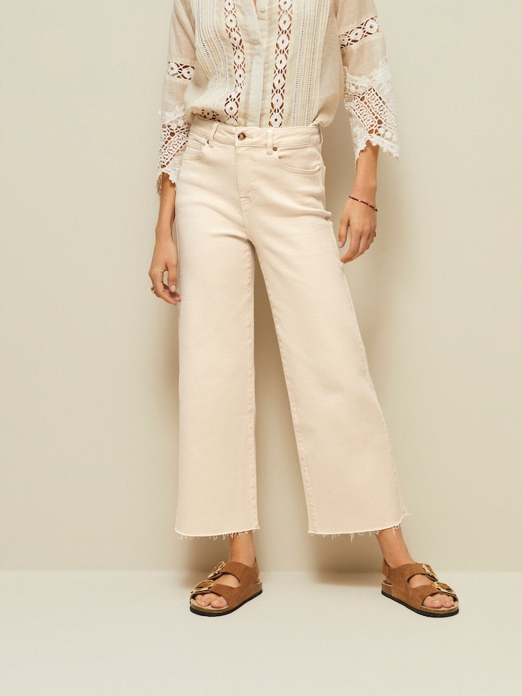 Peach Pink Cropped Wide Leg Jeans