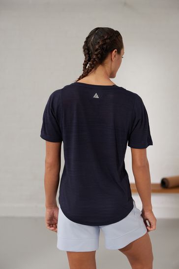 Navy Active Sports Short Sleeve V Neck Top