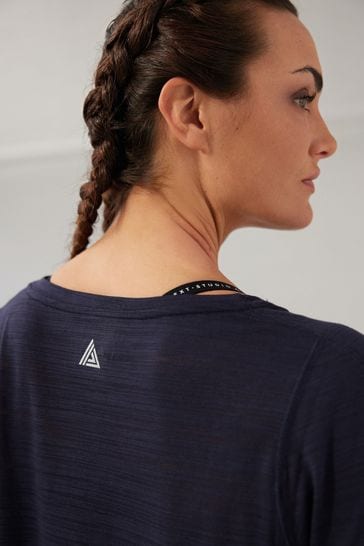 Navy Active Sports Short Sleeve V Neck Top