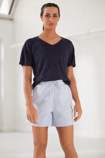 Navy Active Sports Short Sleeve V Neck Top