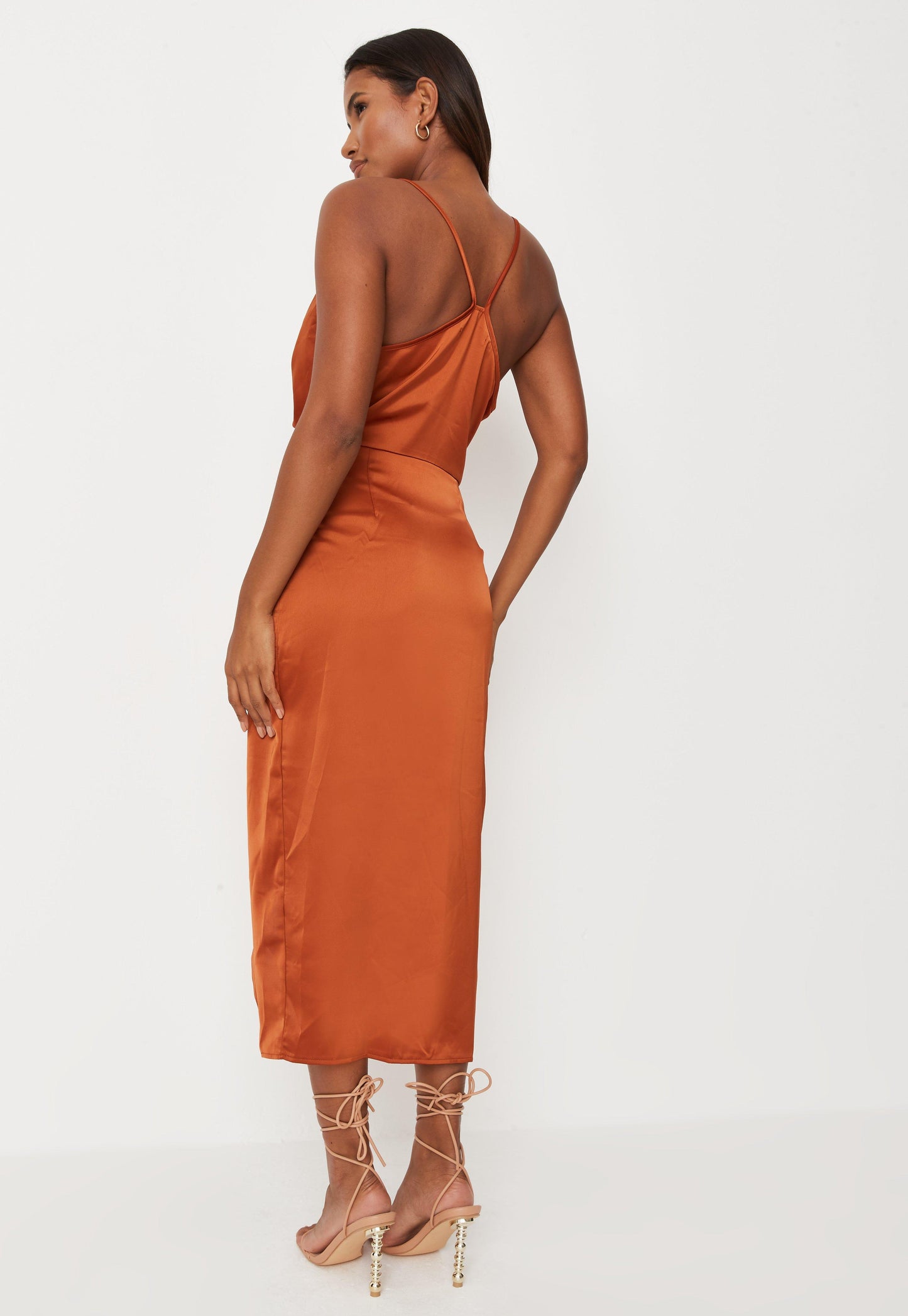 Rust Satin Cowl Dress