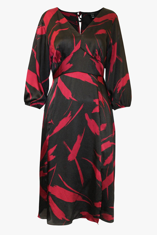 Blouson Sleeve Abstract Print Midi Dress
