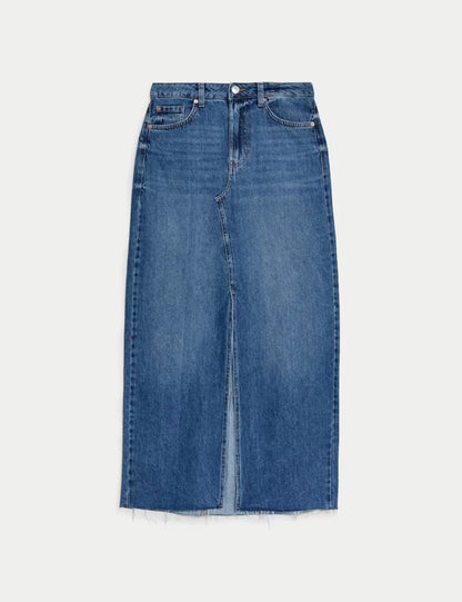 High Waisted Denim Maxi Skirt