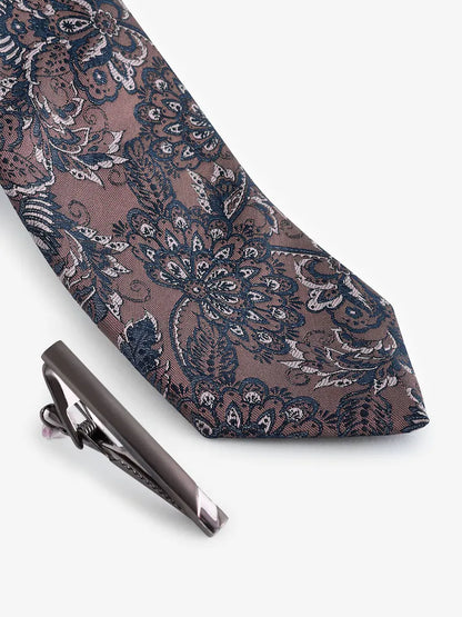 Neutral Brown / Blue Paisley Slim Design Tie