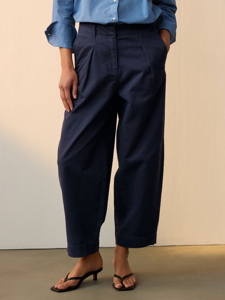 Navy 100% Cotton Barrel Leg Chinos