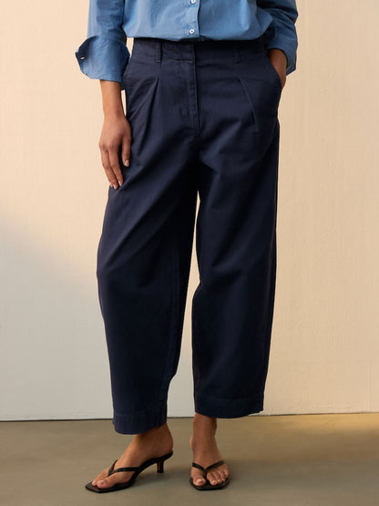 Navy 100% Cotton Barrel Leg Chinos