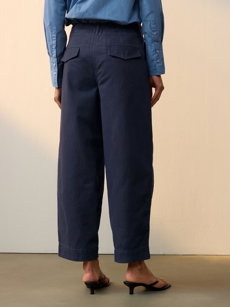 Navy 100% Cotton Barrel Leg Chinos