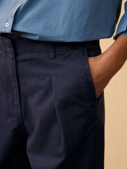 Navy 100% Cotton Barrel Leg Chinos